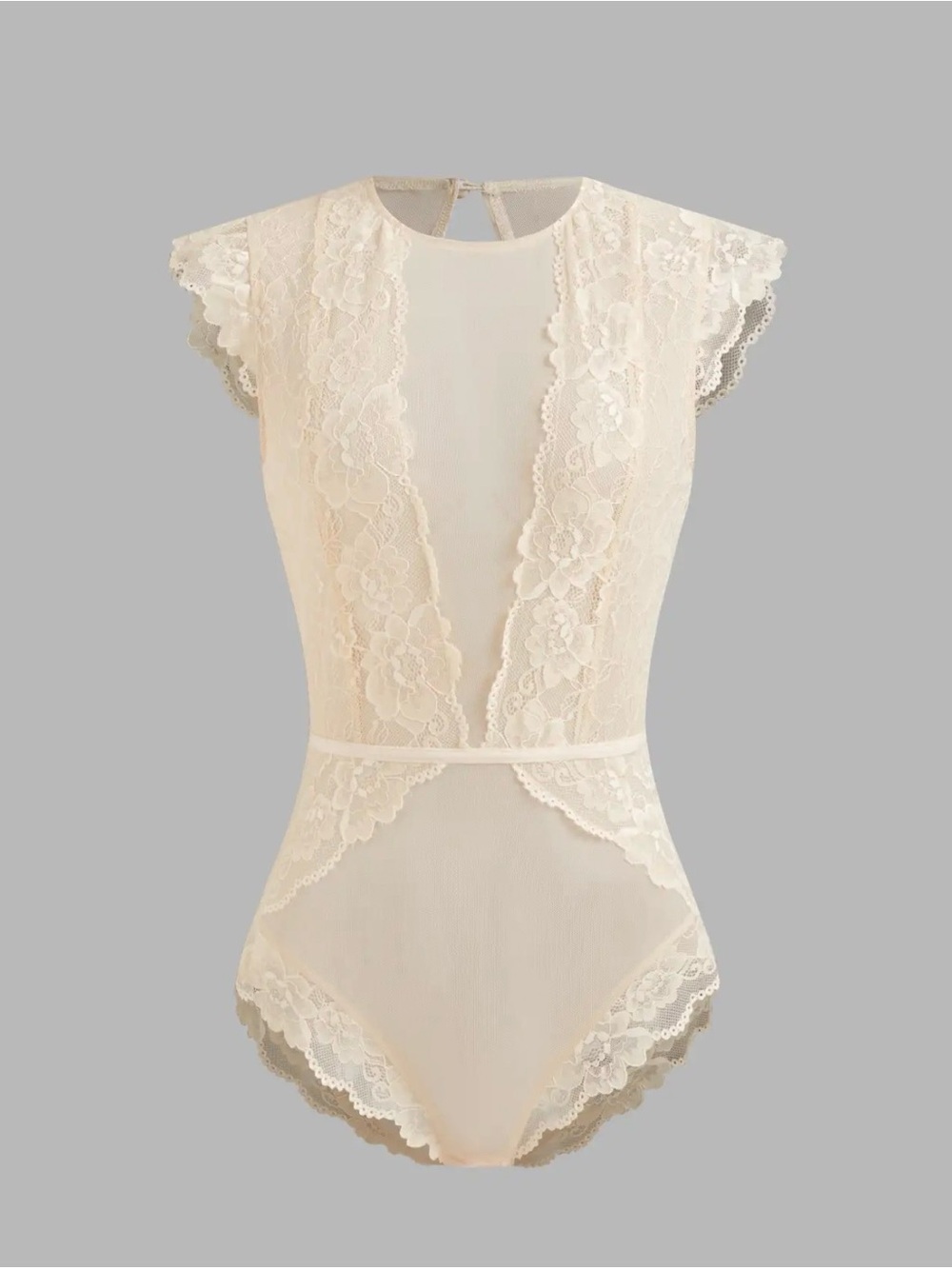 Cider Cream Lace Plunge Cap Sleeve Bodysuit